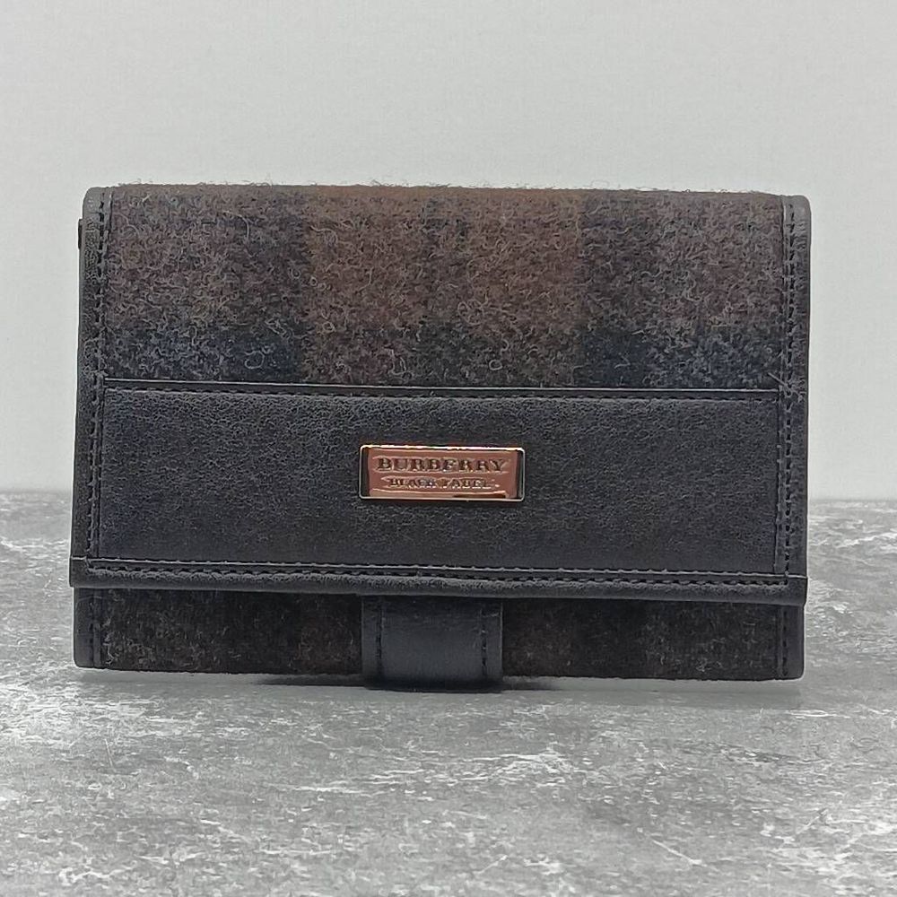 NIB Burberry Black Label Wool & Leather Compact Small Wallet Men’s Unisex - Picture 2 of 15